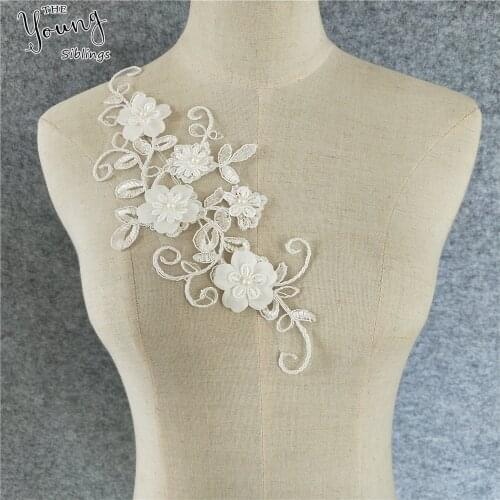 1Pcs White Lace Applique Flower Sewing Trims Wedding Decoration lace collar Costume Neckline Accessory DIY Embroidery Supplies