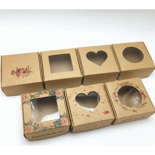 100Pcs Paper Handmade Soap Packaging Gift Boxes With Transparent PVC Windows Wedding Party Candy/Chocolate/Cookie Aircraft Box