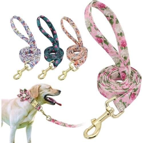 150cm Flower Print Dog Leash with Gold Metal Buckle for Small Medium Large Dog Nylon Pet Lead Puppy Walking Leash