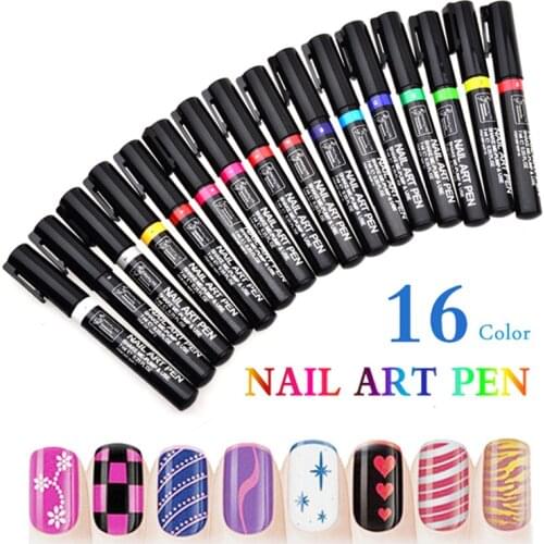 1Pc 16 Colors Optional Nail Art DIY Painting 3D Professional Decorative nail polish Gel Pencil Art Design Painted Pen TSLM1