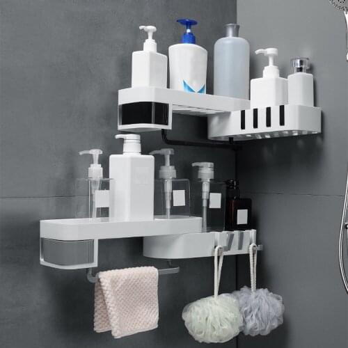 2 Tier Bathroom Corner Shelf No Drilling Wall-mounted Storage Rack Holder Cabinets with Hook Adhesive Kitchen Sink Storage Shelf