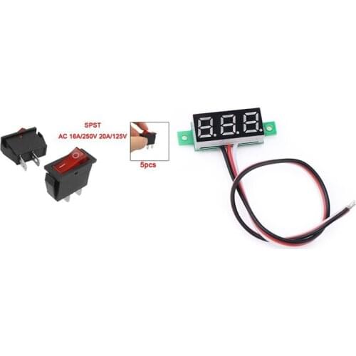 5 Pcs 2 Pin SPST Red Neon Light On/Off Rocker Switch AC 16A/250V 20A/125V & 1 Pcs Red LED Panel Display Digital Small 0.36 Inch