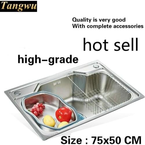 Free shipping Household high-grade standard big kitchen single trough sink do the dishes 304 stainless steel hot sell 75x50 CM