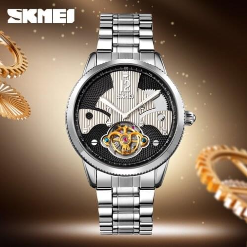 Fashion Automatic Watch For Men Luxury Stainless Steel Strap Watch Man Top Brand SKMEI Wristwatches Business Dress Mens Watches