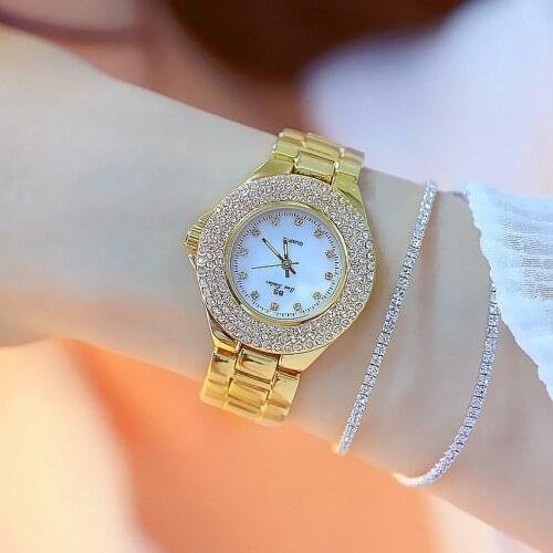 Silver Female Lady Watch Stainless SteelLuxury Brand Water Resistant Womens Watch Bling Royal Gold Wristwatches Women Present