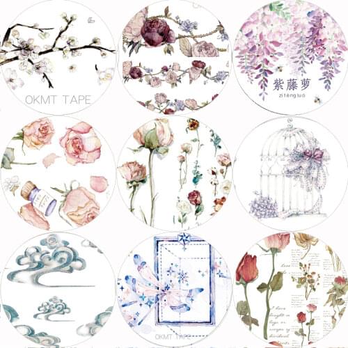 Floral Tape Rose/Hydrangea/Lavender/cherry Journal Washi Tapes Japanese Masking Tape Scrapbooking Decorative Stickers