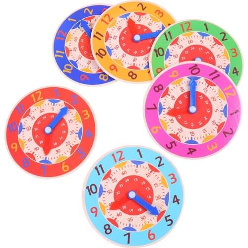 Colorful Children Montessori Wooden Clock Toys Hour Minute Second Cognition Clocks Toys for Kids Early Preschool Teaching Aids