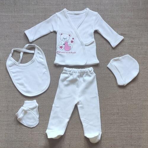 Baby Rompers Girls Boys Newborn Clothes 5 pcs Set Hat Gloves Bib Bodysuit Pant Clothing Cotton Babies Types Varieties Models