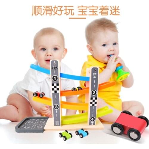 Childrens wooden fun glider 4 layer track yo car puzzle early education toy birthday gift M91