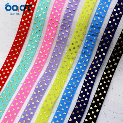16mm,10 yards Bronzing love Elastic Foldover Elastics Stretch Hair Ties Headbands for Baby Girls Hair Bow,E-20425-708