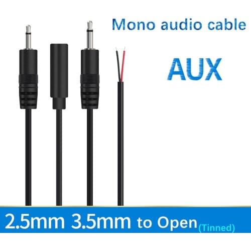 25CM 2.5mm 3.5mm Mono Audio Connector Cable 2pin Wire Extension Cord Male Female Plug DIY Repair Single Head Plug jack