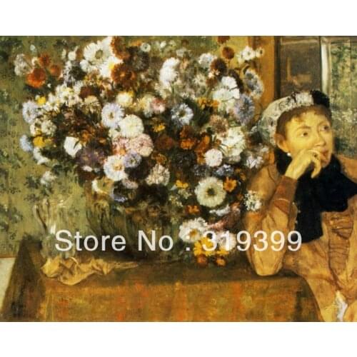 100% handmade Oil Painting Reproduction on Linen Canvas,A Woman Seated beside a Vase of Flowers by edgar degas,oil paintings