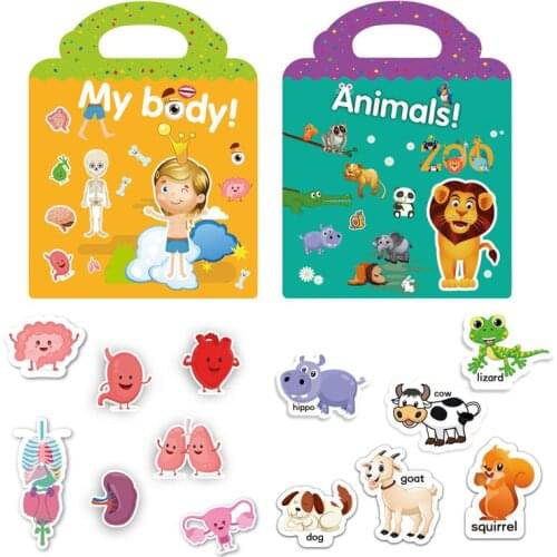 English Stickers Book 6 Styles Scene Cognition Enlightenment Learning DIY Paste Picture Game Preschool Gifts Waterproof Sticker