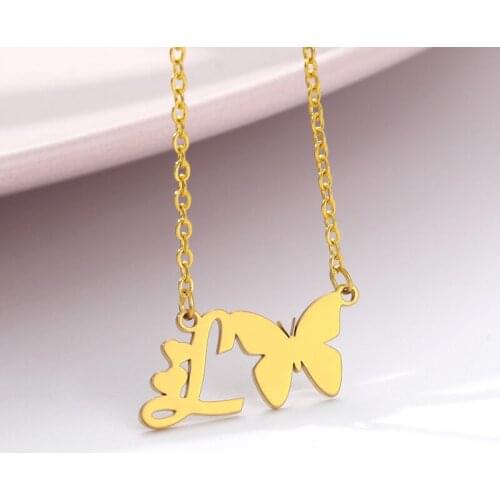 Fashion Tiny Butterfly Dainty Initial Letter Name Choker Necklace For Women Pendant Jewelry Accessories Gift