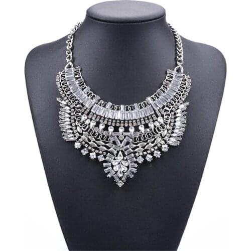 Fashion Vintage Metal Crystal Statement Choker Necklace Women Large Collar Necklace Jewelry Female Indian Big Chokers Necklaces
