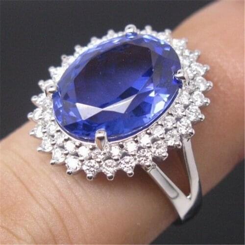 Fashion Blue Zircon Crystal Stone Rings For Women Bright Crystal Mosaic Ring Wedding Band Engagement Jewelry Party Gift L4H918