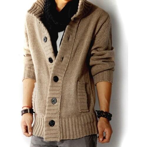 2019 Winter Fashion Men Thick Long Sleeve Cardigan Jacket Casual Loose Collar Button Knit Solid Color Cardigan Sweater Men