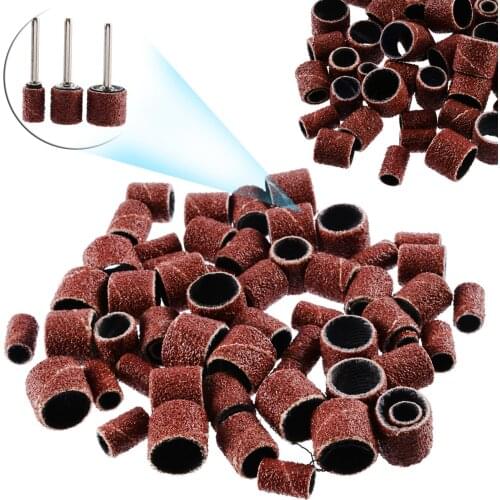 60pcs Drum Sanding Bands Kit With 3pcs 1/2 3/8 1/4" Rubber Drum Mandrels Fit Dremel Nail Drill Sandpaper Shank Rotary Tools