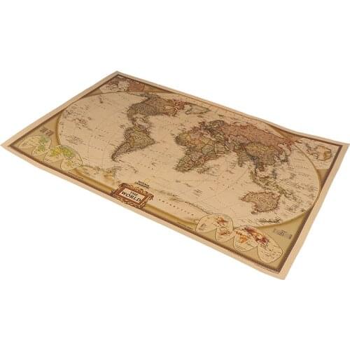 1PCS Poster Wall Chart Retro Paper Matte Kraft Paper 28*18inch Map Of World Home Decor Large Vintage World Map Detailed Antique