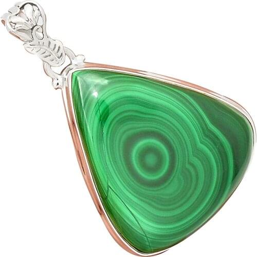 Nature Malachite Pendant 925 Sterling Silver Jewelry, 56 mm, MHBAP5201