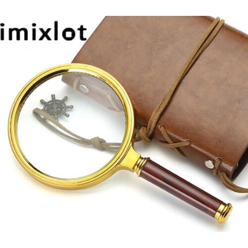 IMIXLOT New Pocket Magnifying Glass Detachable Handle Magnifier with Golden Metal Frame and Faux Wood Handle for Reading
