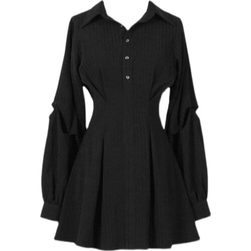 2021 Streetwear Punk Gothic Black Shirt Dress Fashion Hip Hop Grunge Clothes Long Sleeve V Collar Slim High Waist Mini Dresses