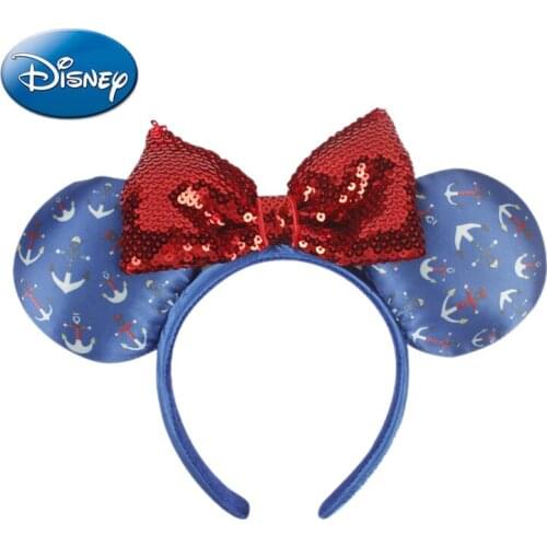 Disney Original Minnie Headwear Bowknot Headband Mickey Anime Accessories Silver Glitter Anime Decor Cosplay Decoration 002