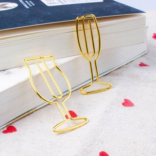 5PCS Various Cup Metal Paper Clip Shaped Cute Paperclips Golden Wine Glass Memo Clips Bookmark Card Holder Planner Stationery