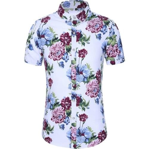 New Fashion Flower Design Short Sleeve Casual Shirts Mens Slim fit Hawaiian Blouse Summer Clothing Plus Asian Size 5XL 6XL 7XL
