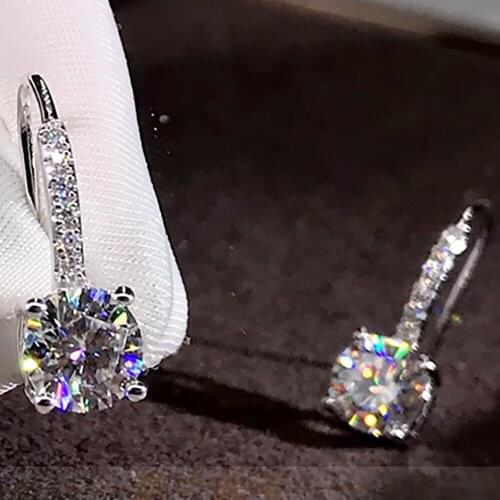 10K Au417 White Gold Women Stud Drop Earrings Moissanite Diamonds Round Wedding Party Engagement Anniversary Earrings Trendy