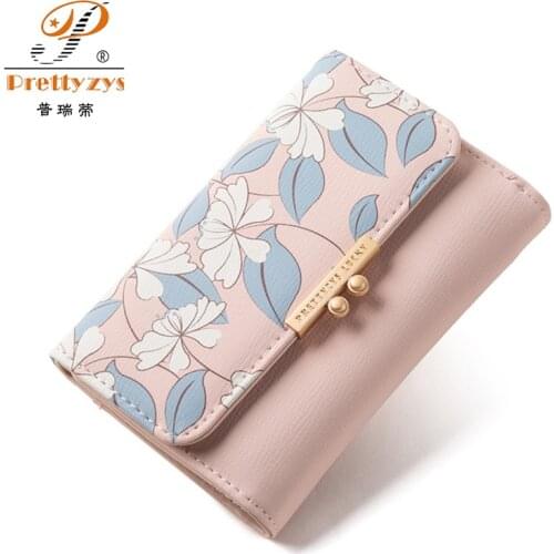Prettyzys Womens Cute Fashion Purse Medium Printing Flower Wallet Coin Purse Female Three Fold Clutch Multifunction Wallets