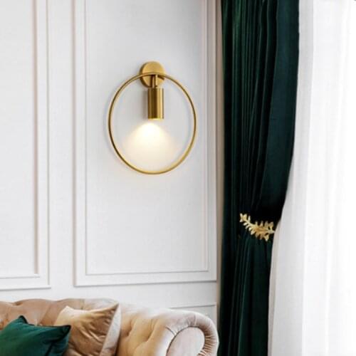 Nordic Art Deco Bedside Lamp Wall Lamp Gold Black Dia 28cm for Corridor Living Room Contemporary Round Led Wall Lights GU10 Bulb