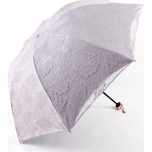 Folding Sun Umbrella Printing Lace Umbrella Ladies Black Glue Umbrella Anti-UV Parasol Double-layer Wen Wan Embroidered Umbrella