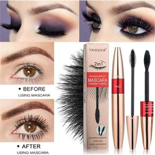 2 IN 1 4D Silk Fiber Lash Mascara Black Mascara Waterproof Silk Fiber Volume Double Lengthening Curling Thick Eye Lashes Mascara