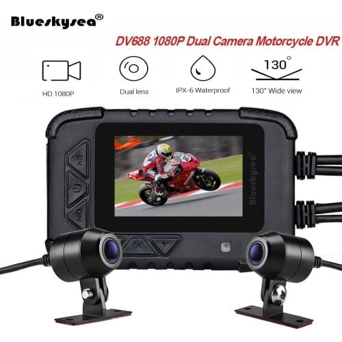 Blueskysea Dual Lens Waterproof DV688 Motorcycle Dash Camera HD 1080P GPS Moto Dash Cam DVR Sony IMX323 Support Emergency Lock