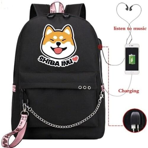 Funny Shiba Inu Backpack Usb Charge Laptop Backpack School Bags for Teenage Girls Women Backpacks Mochila Bagpack
