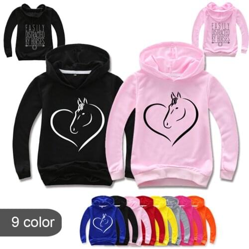 2-14Y Fashion Printed Horse Hoodie Boy Long Sleeve Shirt Cildren Sweatshirts Girls Hoodies Children Coat Kids Clothes Streetwear
