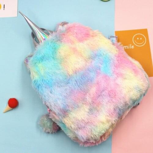 1pcs Unicorn Backpack Plushe School Rucksack Zipper Bag Child Cute Women Fluffy Kawaii Backpack Woman School Plush Girl Bag Gift