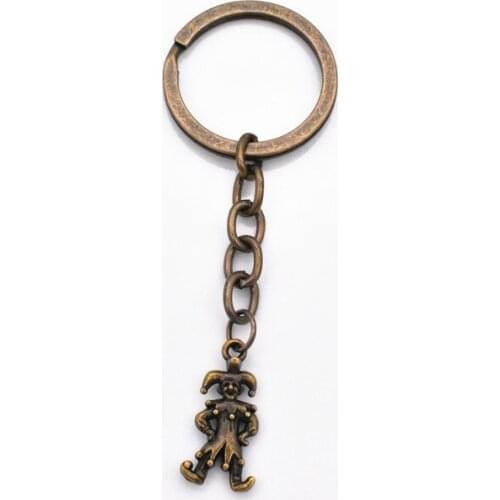 2pcs Fashion 30mm Key Ring Metal Key Chain Keychain Jewelry With Antique Bronze Plated Clown 25*12mm Pendant
