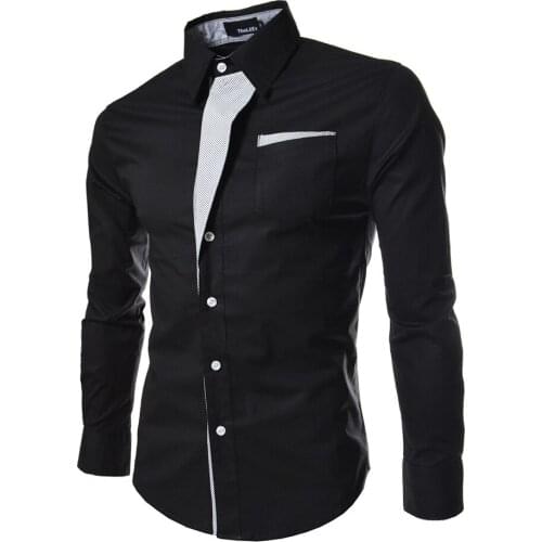 2019 New Men High Quality Long Sleeve Shirts Men 4 Colors Slim Fit Striped Decorated Shirts Plus Size 3XL Mens Dress Shirts