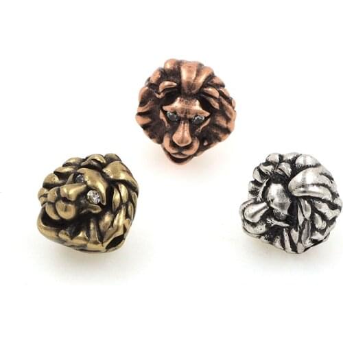 3D Copper Lion Animal Head Spacer Beads For Bracelets Necklaces Jewelry Making Accessories 10.4x9.7x10.2MM