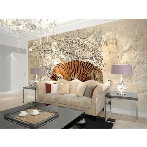 Bacal wall murals papel de parede 3D tigers in winter snow forest photo wallpaper mural for living room bedroom decal Home decor