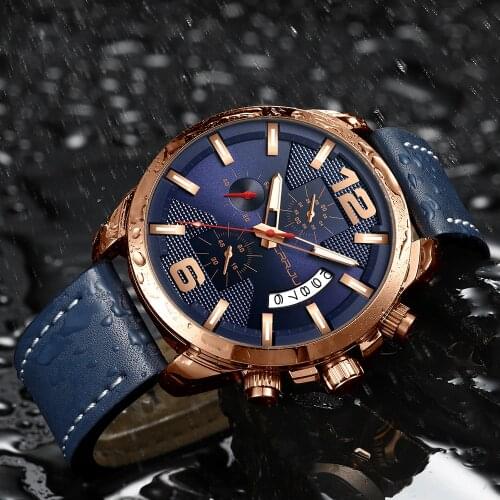 CRRJU Chronograph watches mens New Fashion Casual sport men watch leather Quartz mens Watches Top Brand Luxury Relogio Masculino