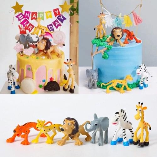 6PCS Animal Zoo Garden Action Figures Cartoon Anime Figure Giraffes Lions Elephants Model Doll Cake Decoration Ornaments Toys