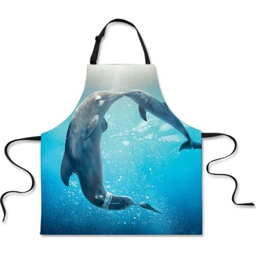 Kitchen Cooking Apron Dolphin 3D Print Home Sleeveless Aprons for Men Women Baking Accessories 65x72cm Adjustable Pinafore