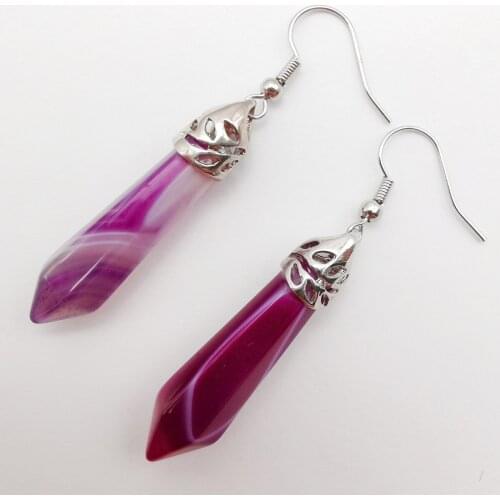 Purple Veins Carnelian Beads Dangle Earrings Women Jewelry For Woman Gift T115