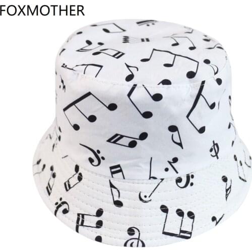 FOXMOTHER New White Music Note Bucket Hats Sun Caps Man Womens Music Lover