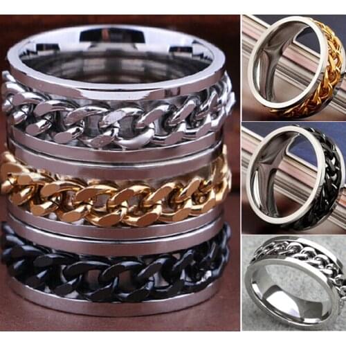 Wholesale 100pcs Mix lot SPIN Chain Stainless steel Rings Mens Spinner Rings Quality Fashion Jewelry