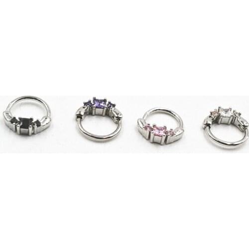 10pcs 16G~1.2MM Earring/Hoop Ring Jewerly Three CZ Gems Clicker Nose Hoop Septum Rings Helix Diath Piercing