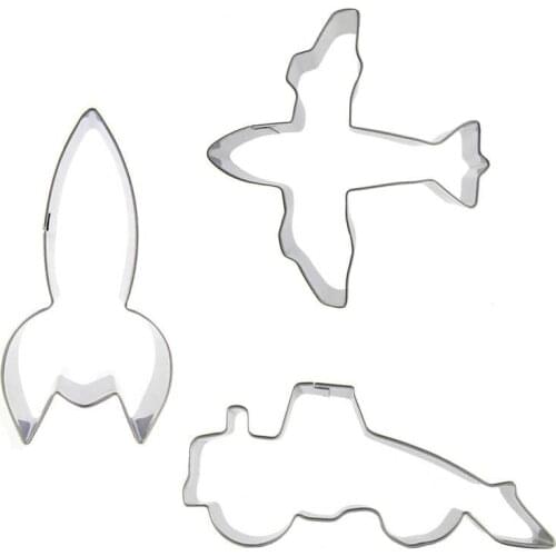 Space Rocket, Light Fighter, Bulldozer shaped 3 piece biscuit cutting molds, baking tools, cake decorating soft candy tools